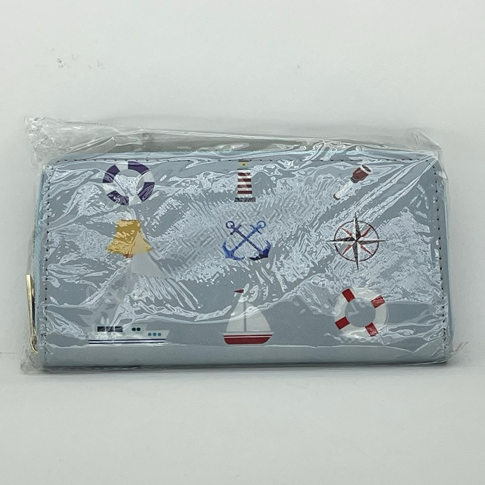 Wallet Nautical Sailing Sailboat Ocean Beach Blue Lighthouse Travel Beachy New - Picture 7 of 11